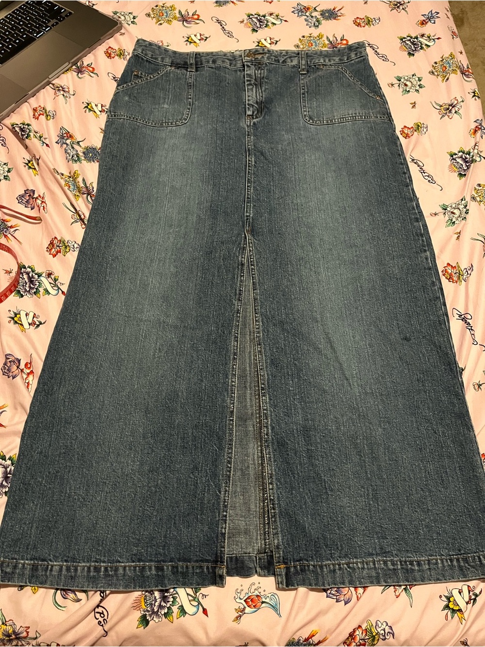 Old Navy Blue Denim Maxi Skirt with Front Slit